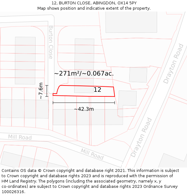 12, BURTON CLOSE, ABINGDON, OX14 5PY: Plot and title map