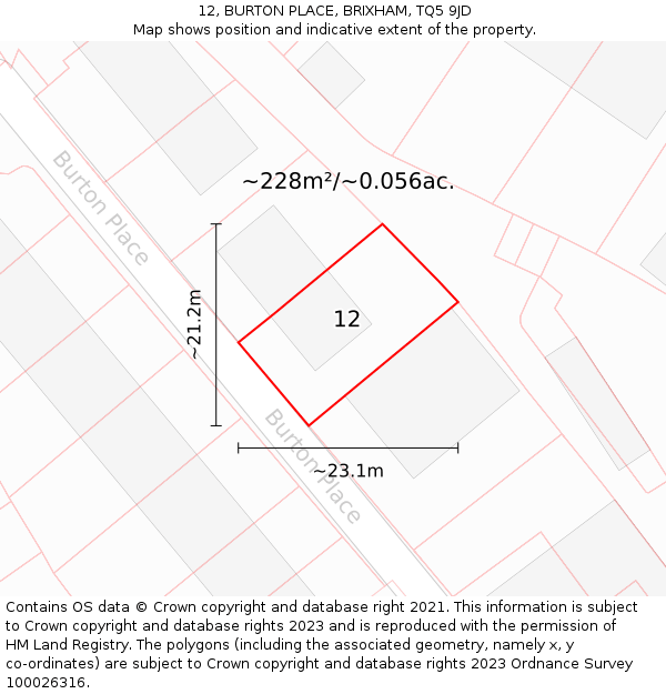 12, BURTON PLACE, BRIXHAM, TQ5 9JD: Plot and title map