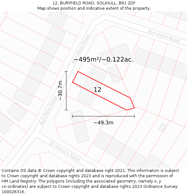 12, BURYFIELD ROAD, SOLIHULL, B91 2DF: Plot and title map