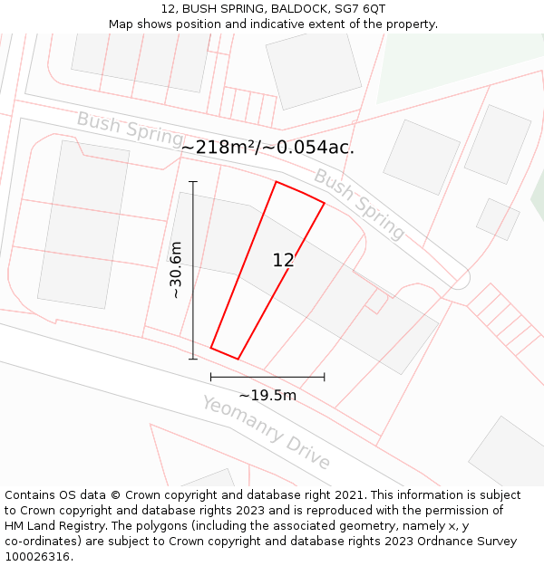 12, BUSH SPRING, BALDOCK, SG7 6QT: Plot and title map
