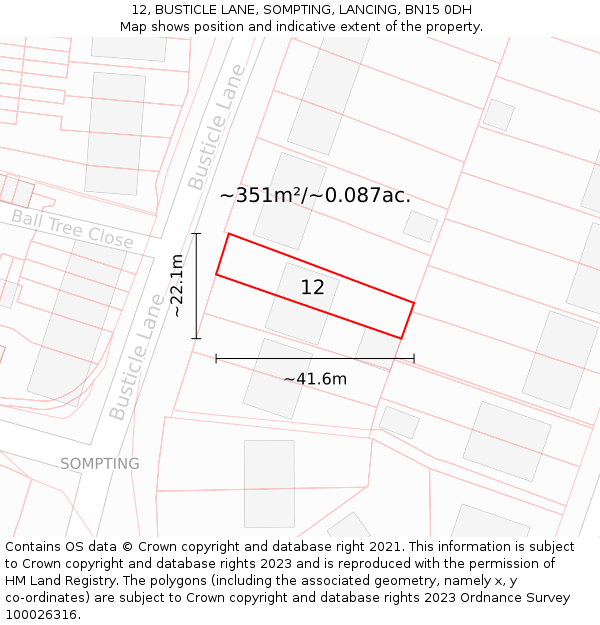 12, BUSTICLE LANE, SOMPTING, LANCING, BN15 0DH: Plot and title map