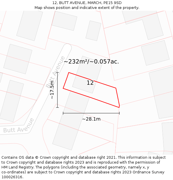 12, BUTT AVENUE, MARCH, PE15 9SD: Plot and title map