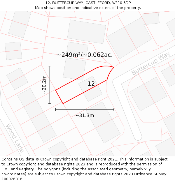 12, BUTTERCUP WAY, CASTLEFORD, WF10 5DP: Plot and title map