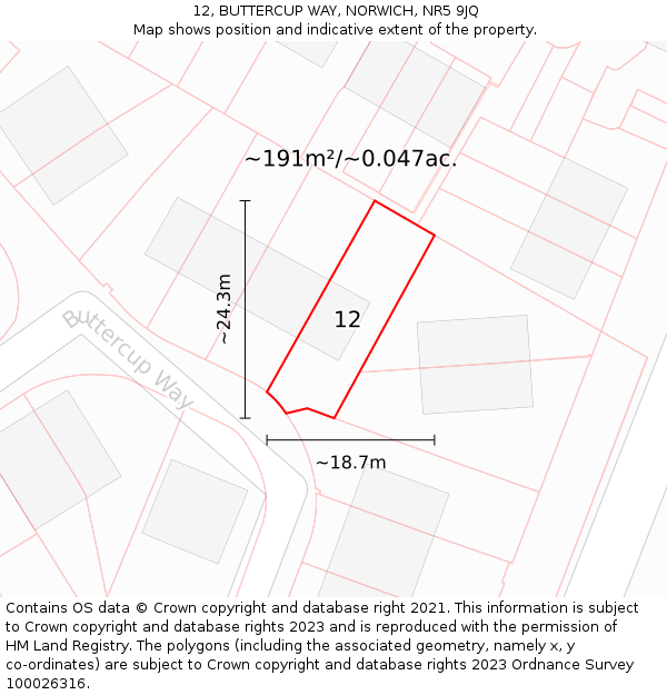 12, BUTTERCUP WAY, NORWICH, NR5 9JQ: Plot and title map
