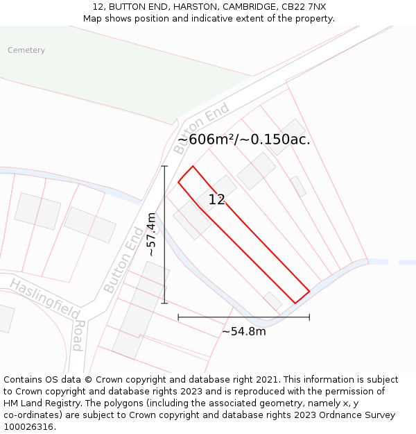 12, BUTTON END, HARSTON, CAMBRIDGE, CB22 7NX: Plot and title map
