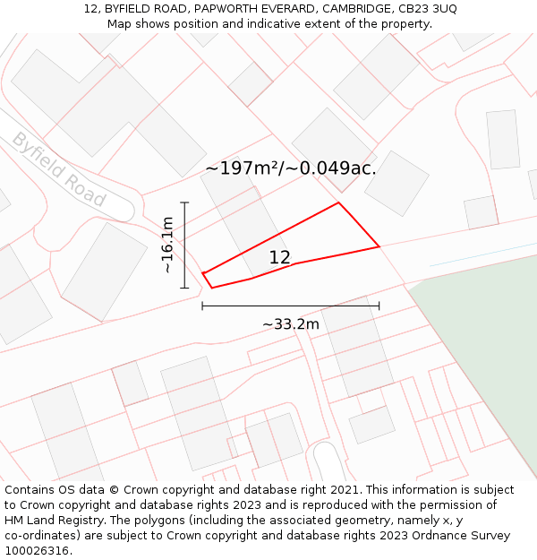 12, BYFIELD ROAD, PAPWORTH EVERARD, CAMBRIDGE, CB23 3UQ: Plot and title map