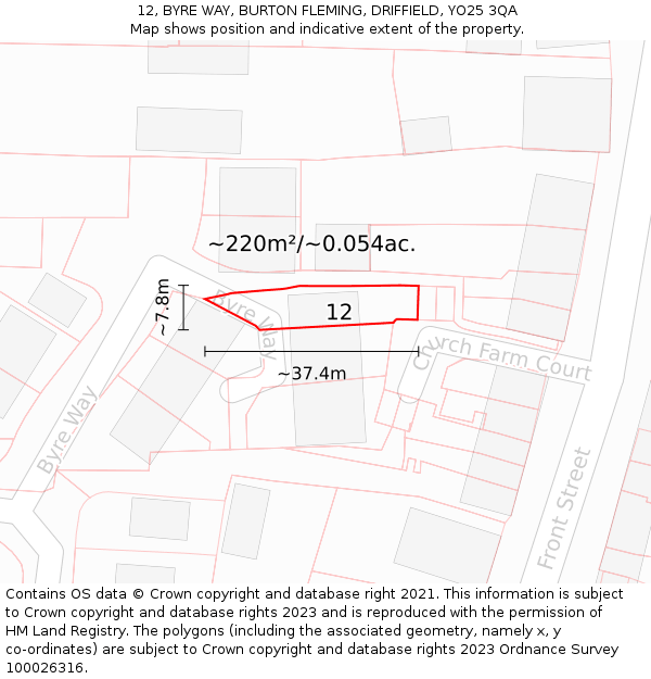 12, BYRE WAY, BURTON FLEMING, DRIFFIELD, YO25 3QA: Plot and title map