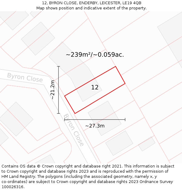 12, BYRON CLOSE, ENDERBY, LEICESTER, LE19 4QB: Plot and title map