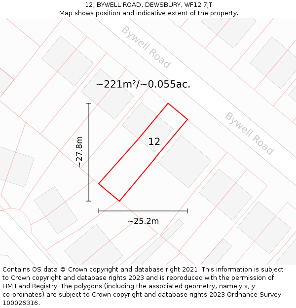 12, BYWELL ROAD, DEWSBURY, WF12 7JT: Plot and title map