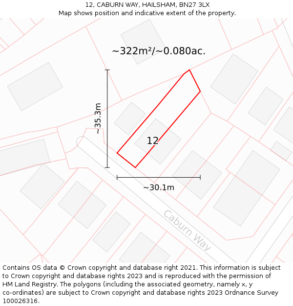 12, CABURN WAY, HAILSHAM, BN27 3LX: Plot and title map