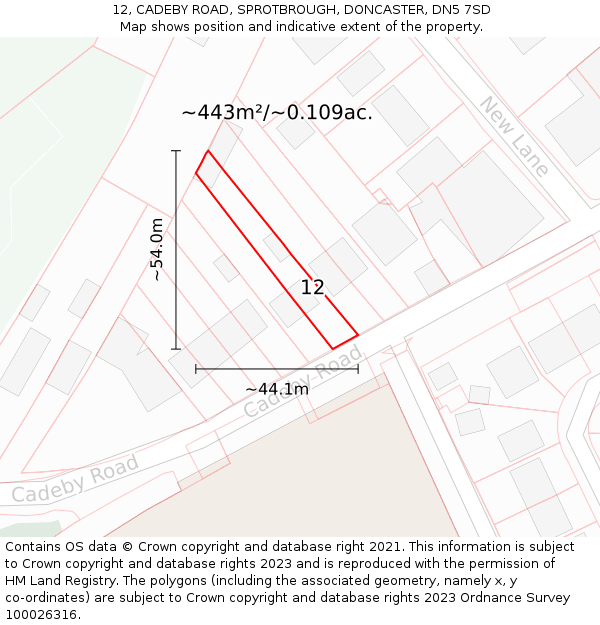 12, CADEBY ROAD, SPROTBROUGH, DONCASTER, DN5 7SD: Plot and title map