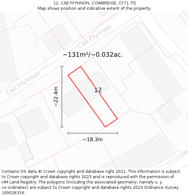 12, CAE FFYNNON, COWBRIDGE, CF71 7FJ: Plot and title map