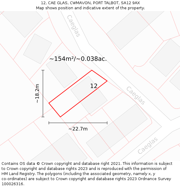 12, CAE GLAS, CWMAVON, PORT TALBOT, SA12 9AX: Plot and title map