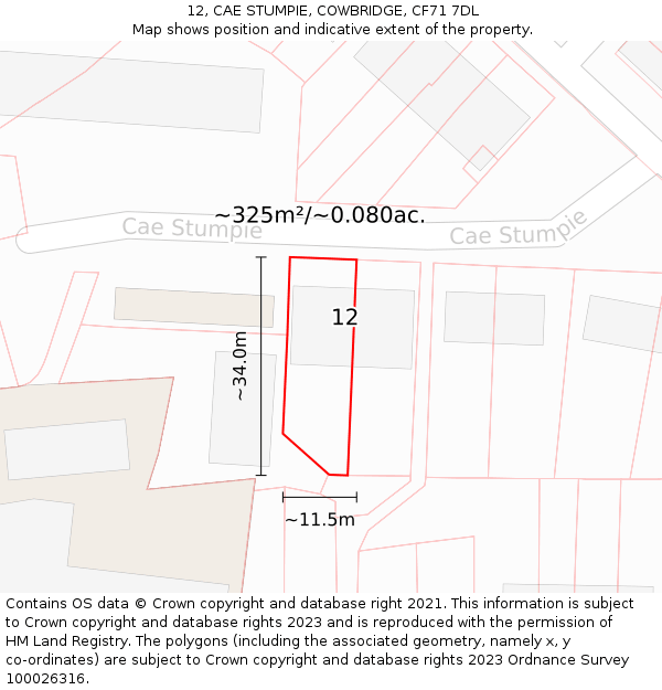 12, CAE STUMPIE, COWBRIDGE, CF71 7DL: Plot and title map
