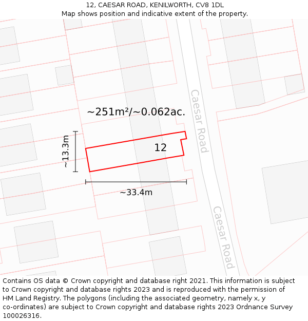 12, CAESAR ROAD, KENILWORTH, CV8 1DL: Plot and title map