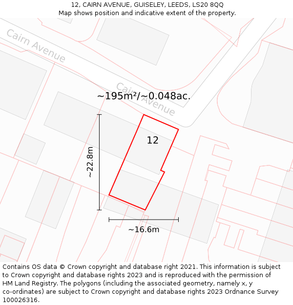 12, CAIRN AVENUE, GUISELEY, LEEDS, LS20 8QQ: Plot and title map