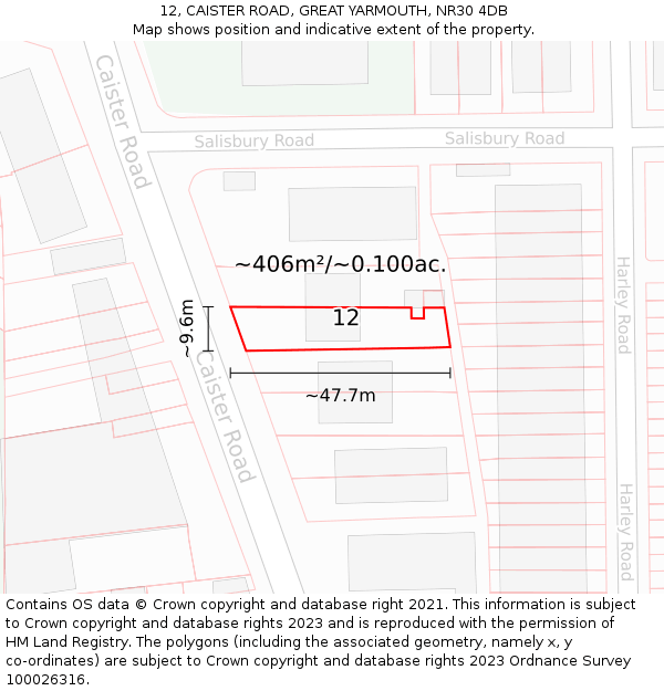 12, CAISTER ROAD, GREAT YARMOUTH, NR30 4DB: Plot and title map