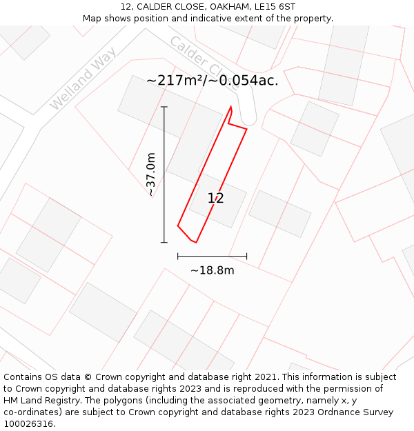 12, CALDER CLOSE, OAKHAM, LE15 6ST: Plot and title map