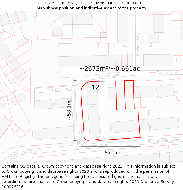 12, CALDER LANE, ECCLES, MANCHESTER, M30 8EL: Plot and title map