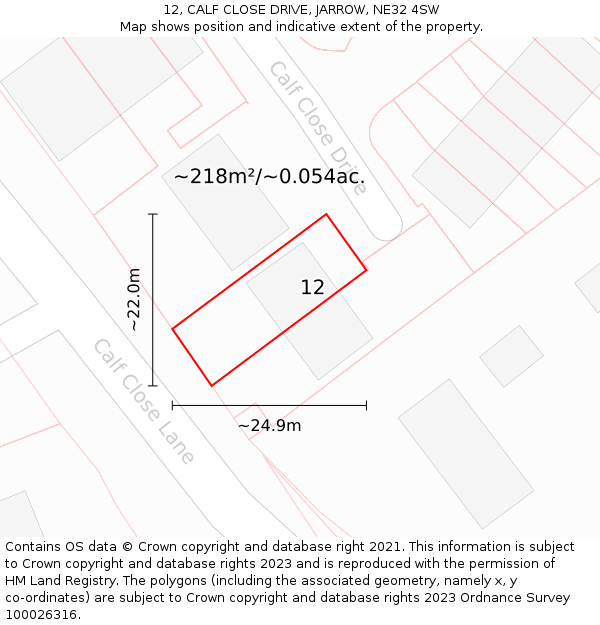 12, CALF CLOSE DRIVE, JARROW, NE32 4SW: Plot and title map