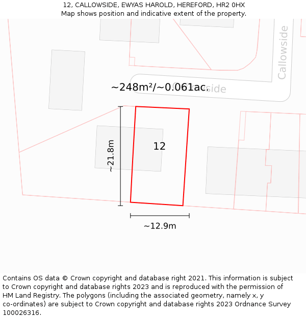 12, CALLOWSIDE, EWYAS HAROLD, HEREFORD, HR2 0HX: Plot and title map