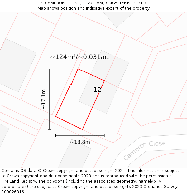12, CAMERON CLOSE, HEACHAM, KING'S LYNN, PE31 7LF: Plot and title map