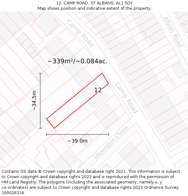 12, CAMP ROAD, ST ALBANS, AL1 5DY: Plot and title map