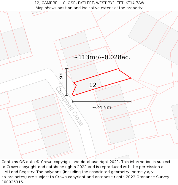 12, CAMPBELL CLOSE, BYFLEET, WEST BYFLEET, KT14 7AW: Plot and title map