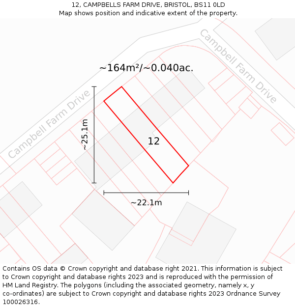 12, CAMPBELLS FARM DRIVE, BRISTOL, BS11 0LD: Plot and title map