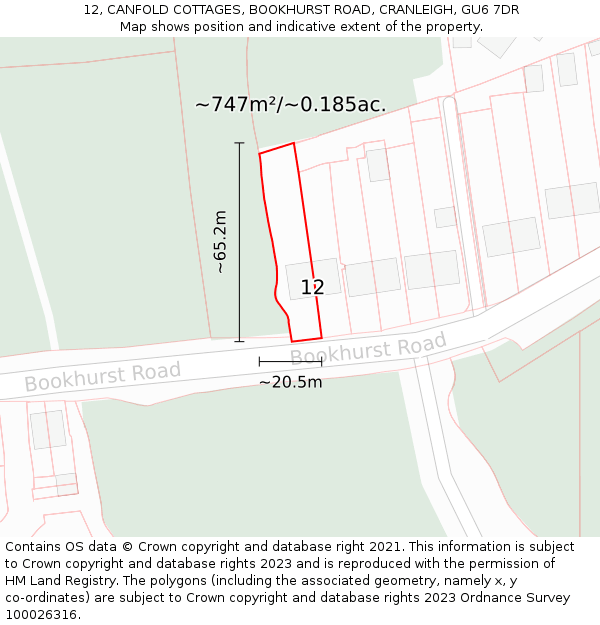 12, CANFOLD COTTAGES, BOOKHURST ROAD, CRANLEIGH, GU6 7DR: Plot and title map