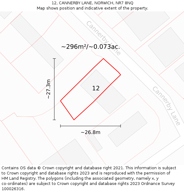 12, CANNERBY LANE, NORWICH, NR7 8NQ: Plot and title map