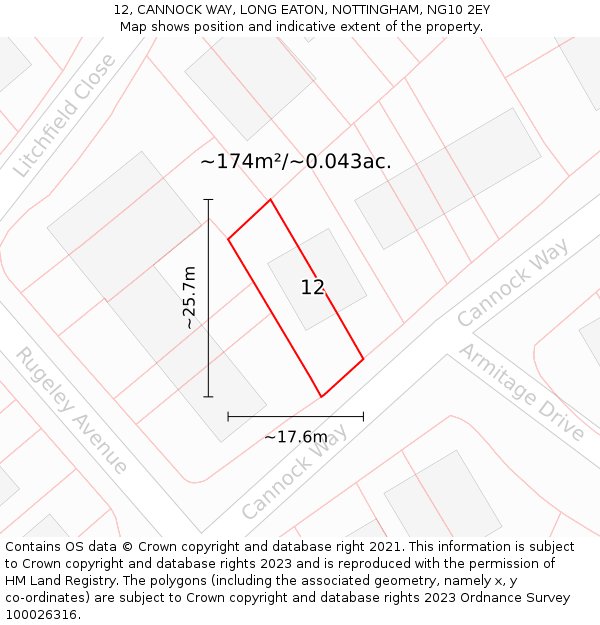 12, CANNOCK WAY, LONG EATON, NOTTINGHAM, NG10 2EY: Plot and title map