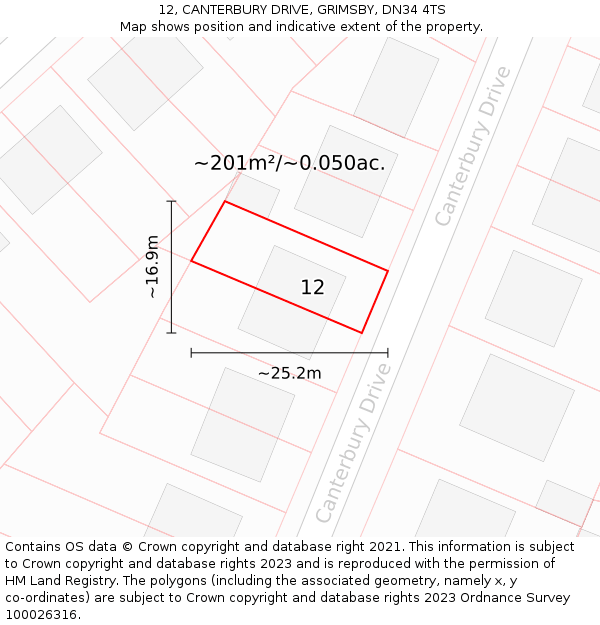 12, CANTERBURY DRIVE, GRIMSBY, DN34 4TS: Plot and title map