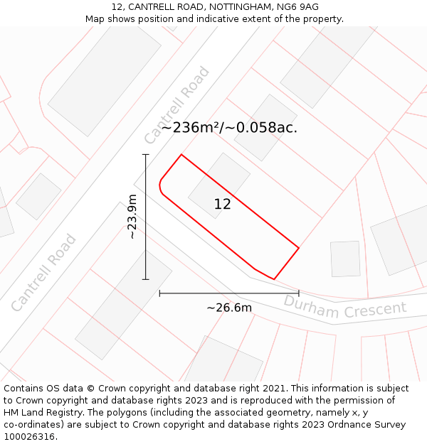 12, CANTRELL ROAD, NOTTINGHAM, NG6 9AG: Plot and title map