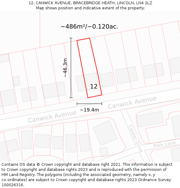 12, CANWICK AVENUE, BRACEBRIDGE HEATH, LINCOLN, LN4 2LZ: Plot and title map