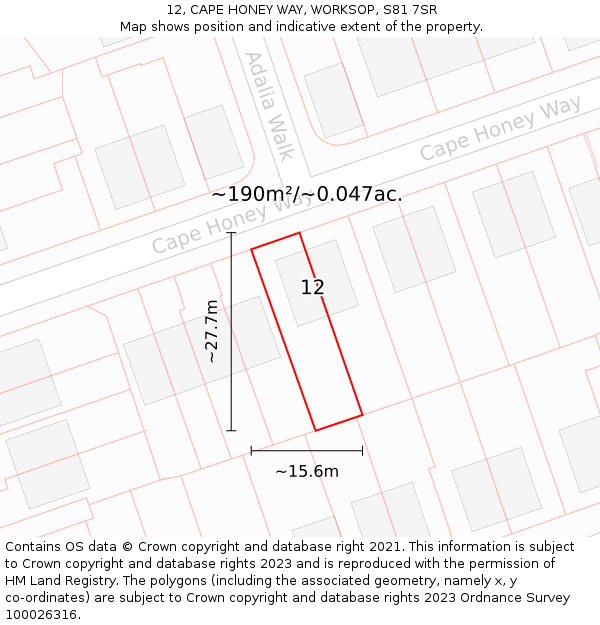 12, CAPE HONEY WAY, WORKSOP, S81 7SR: Plot and title map