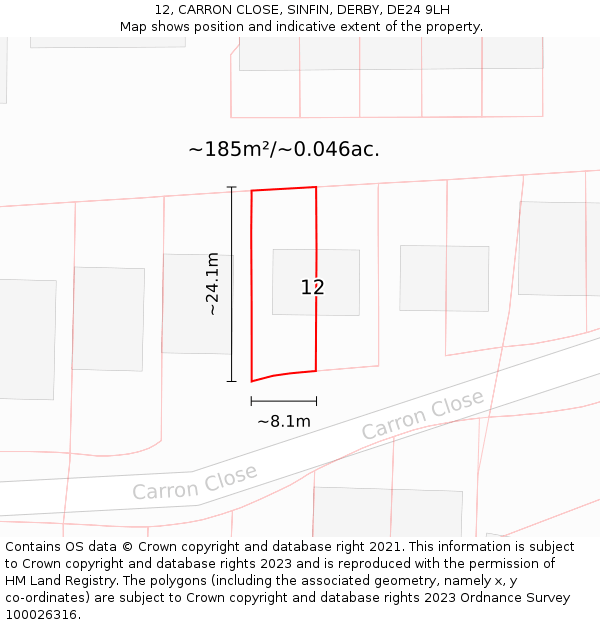 12, CARRON CLOSE, SINFIN, DERBY, DE24 9LH: Plot and title map