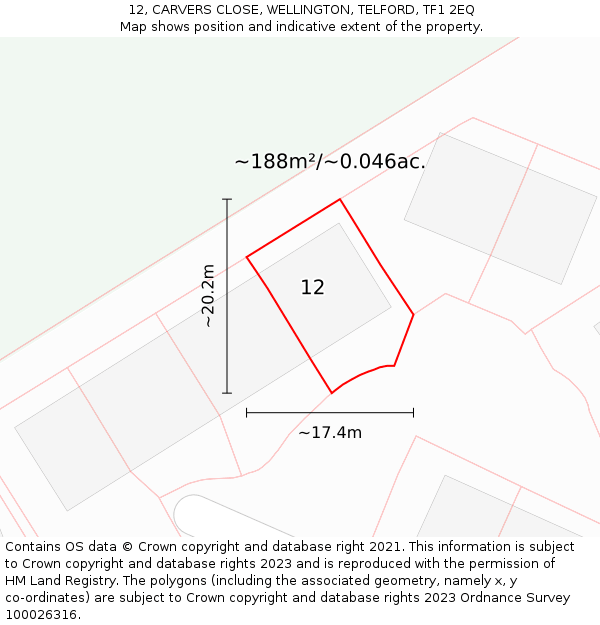 12, CARVERS CLOSE, WELLINGTON, TELFORD, TF1 2EQ: Plot and title map