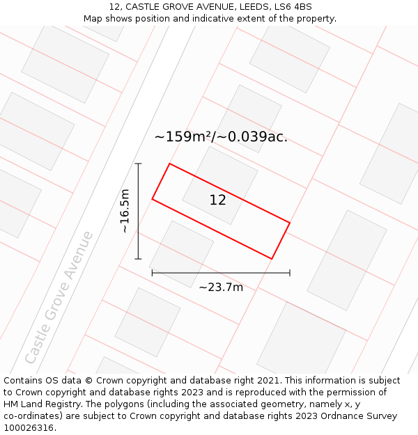 12, CASTLE GROVE AVENUE, LEEDS, LS6 4BS: Plot and title map