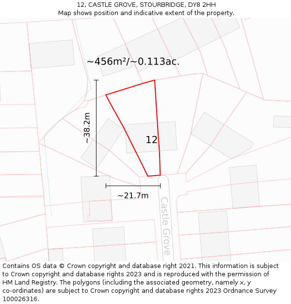 12, CASTLE GROVE, STOURBRIDGE, DY8 2HH: Plot and title map
