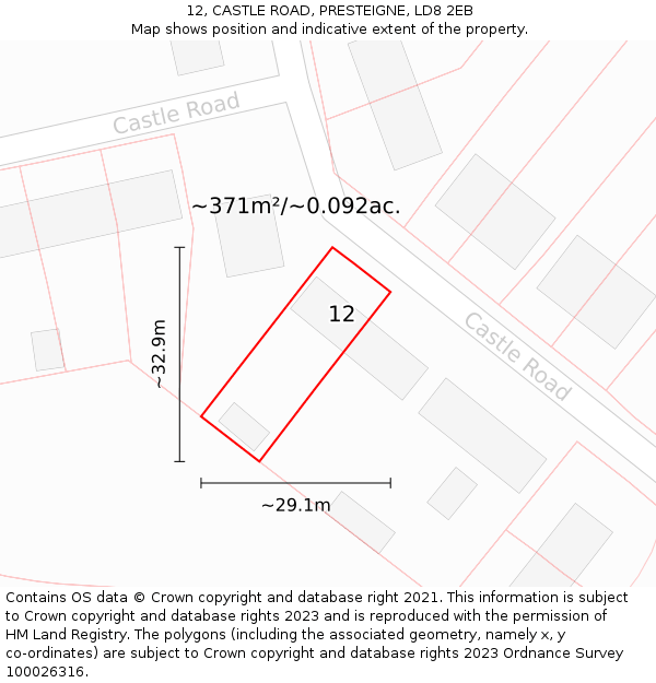 12, CASTLE ROAD, PRESTEIGNE, LD8 2EB: Plot and title map
