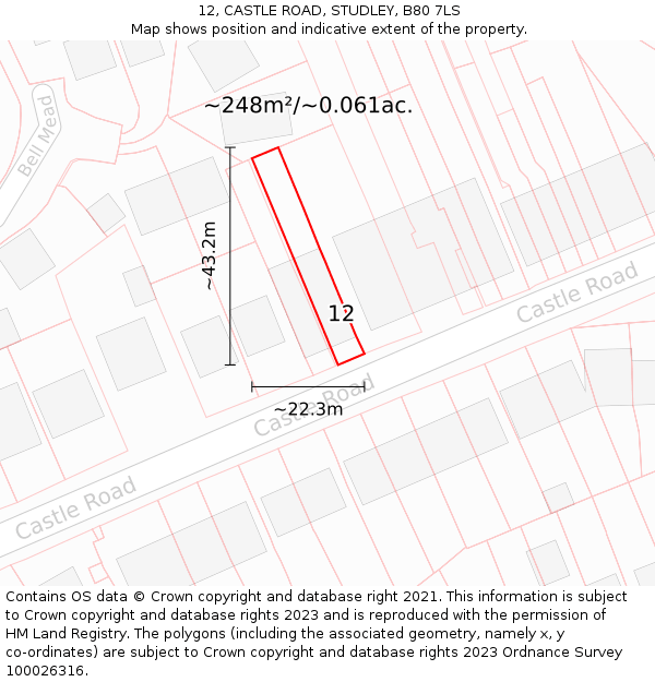 12, CASTLE ROAD, STUDLEY, B80 7LS: Plot and title map