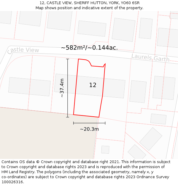 12, CASTLE VIEW, SHERIFF HUTTON, YORK, YO60 6SR: Plot and title map
