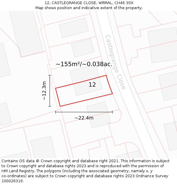 12, CASTLEGRANGE CLOSE, WIRRAL, CH46 3SX: Plot and title map