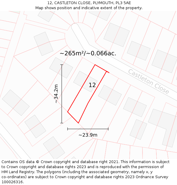 12, CASTLETON CLOSE, PLYMOUTH, PL3 5AE: Plot and title map