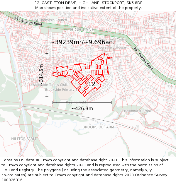 12, CASTLETON DRIVE, HIGH LANE, STOCKPORT, SK6 8DF: Plot and title map