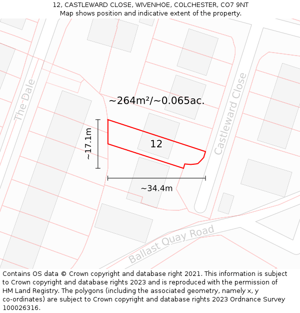 12, CASTLEWARD CLOSE, WIVENHOE, COLCHESTER, CO7 9NT: Plot and title map