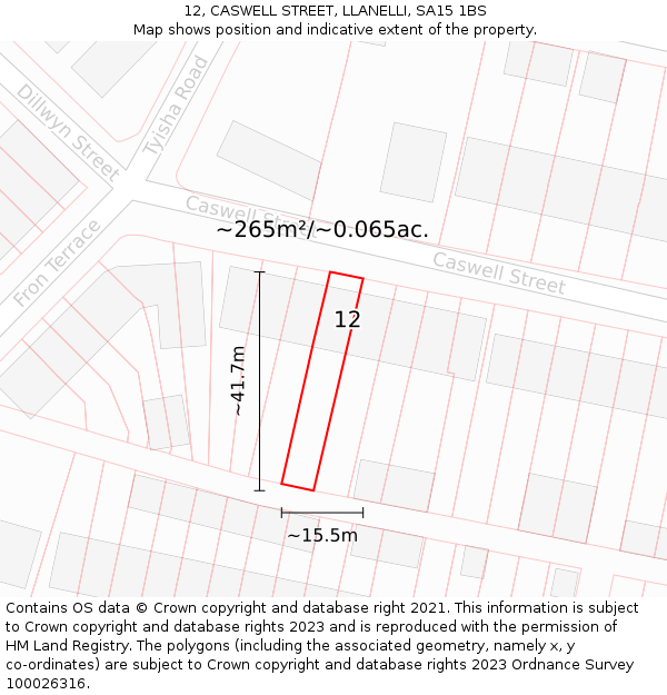12, CASWELL STREET, LLANELLI, SA15 1BS: Plot and title map