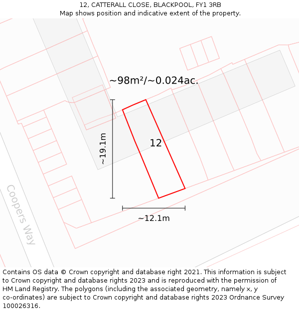 12, CATTERALL CLOSE, BLACKPOOL, FY1 3RB: Plot and title map