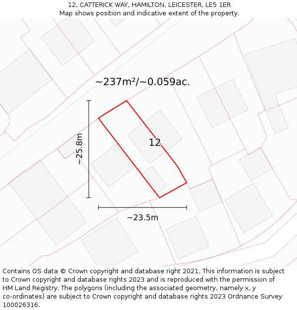12, CATTERICK WAY, HAMILTON, LEICESTER, LE5 1ER: Plot and title map